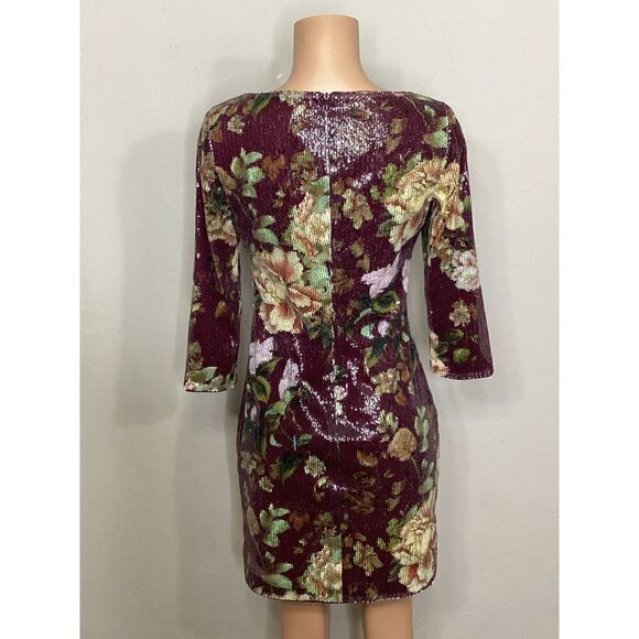 New. Vince Camuto burgundy sequin floral dress. Retails $148. Size 6 - Picture 4 of 12